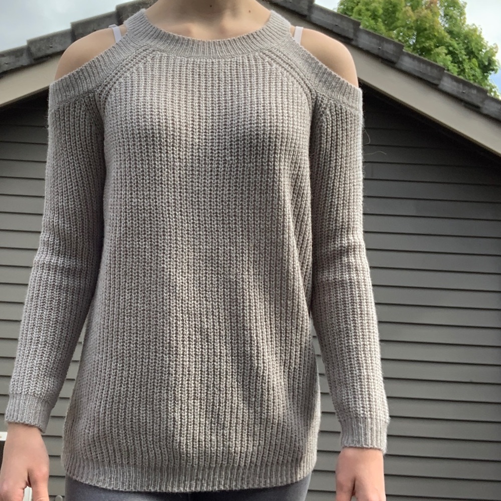 NWOT Pink Clover grey shoulder-less sweater